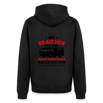 Wir Brauchen Kein Navi - Unisex Premium Bio Zip Hoodie - Schwarz - Hinten - Nico (187cm)