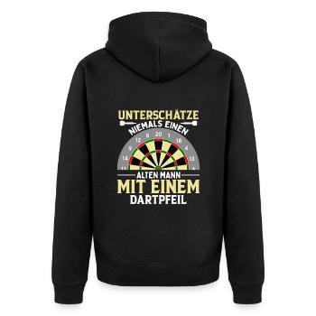 Ein Alter Mann Mit Einem Dartpfeil - Unisex Premium Bio Zip Hoodie - Schwarz - Hinten - Nico (187cm)