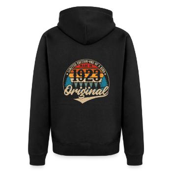 Vintage Geburtstag Geschenkidee Original 1923 - Unisex Premium Bio Zip Hoodie - Schwarz - Hinten - Nico (187cm)