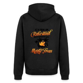 Ich Bin Pensioniert Mein Chef Ist Meine Frau - Unisex Premium Bio Zip Hoodie - Schwarz - Hinten - Nico (187cm)