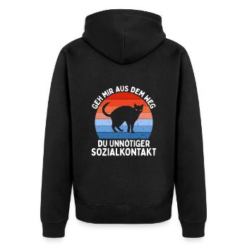 Geh Mir Aus Dem Weg Du Unnötiger Sozialkontakt - Unisex Premium Bio Zip Hoodie - Schwarz - Hinten - Nico (187cm)