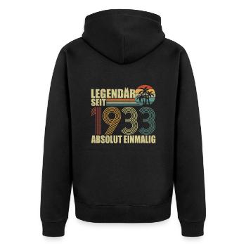 Legendär Seit 1933 Absolut Einmalig - Unisex Premium Bio Zip Hoodie - Schwarz - Hinten - Nico (187cm)