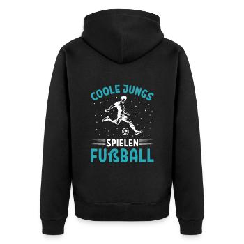 Coole Jungs Spielen Fußball - Unisex Premium Bio Zip Hoodie - Schwarz - Hinten - Nico (187cm)
