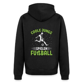 Coole Jungs Spielen Fußball - Unisex Premium Bio Zip Hoodie - Schwarz - Hinten - Nico (187cm)