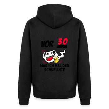 Vor 30 Jahren war ich mal der Fastelste - Unisex Premium Bio Zip Hoodie - Schwarz - Hinten - Nico (187cm)