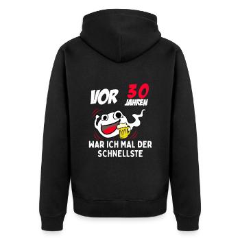 Vor 30 Jahren war ich mal der Fastelste - Unisex Premium Bio Zip Hoodie - Schwarz - Hinten - Nico (187cm)