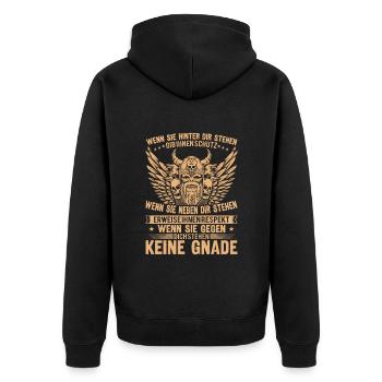 Wenn Sie Hinter Dir Stehen - Unisex Premium Bio Zip Hoodie - Schwarz - Hinten - Nico (187cm)