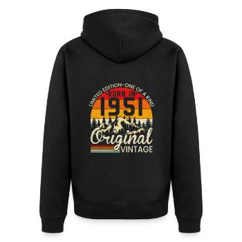 Ein Unikat geboren 1951 Original Jahrgang - Unisex Premium Bio Zip Hoodie - Schwarz - Hinten - Nico (187cm)
