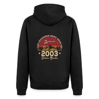 Les Légendes Sont Nées En Janvier 2003 - Veste à capuche bio Premium Unisexe - noir - Dos - Nico (187cm)