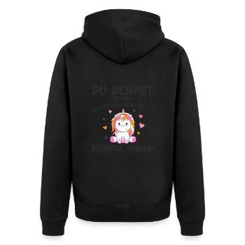 Du Denkst Ich Bin Klein Lieb Und Nett - Unisex Premium Bio Zip Hoodie - Schwarz - Hinten - Nico (187cm)