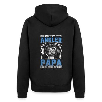 Ich habe zwei Titel Angler Und Papa - Unisex Premium Bio Zip Hoodie - Schwarz - Hinten - Nico (187cm)