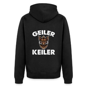 Geiler Wild Boar Hunter Hunting Forest - Unisex Premium Bio Zip Hoodie - Schwarz - Hinten - Nico (187cm)