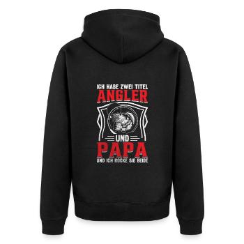Ich habe zwei Titel Angler Und Papa - Unisex Premium Bio Zip Hoodie - Schwarz - Hinten - Nico (187cm)
