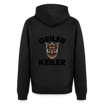 Geiler Wild Boar Hunter Hunting Forest - Unisex Premium Bio Zip Hoodie - Schwarz - Hinten - Nico (187cm)