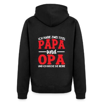 Ich Habe Zwei Titel Papa Und Opa - Unisex Premium Bio Zip Hoodie - Schwarz - Hinten - Nico (187cm)