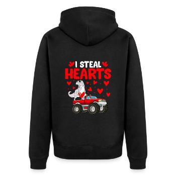 Ich stehle Herzen - Unisex Premium Bio Zip Hoodie - Schwarz - Hinten - Nico (187cm)