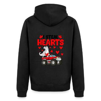 Ich stehle Herzen - Unisex Premium Bio Zip Hoodie - Schwarz - Hinten - Nico (187cm)