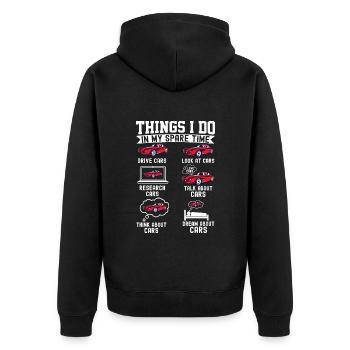 Dinge, die ich in meiner Freizeit mache Lustiger Auto-Enthusiast - Unisex Premium Bio Zip Hoodie - Schwarz - Hinten - Nico (187cm)