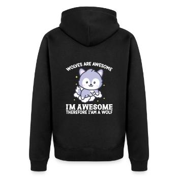 Ich bin großartig, also bin ich ein Wolf - Unisex Premium Bio Zip Hoodie - Schwarz - Hinten - Nico (187cm)