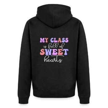 Meine Klasse ist voller süßer Herzen - Unisex Premium Bio Zip Hoodie - Schwarz - Hinten - Nico (187cm)