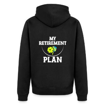Mein Ruhestandsplan Lustige Pickleball Slogan Geschenk - Unisex Premium Bio Zip Hoodie - Schwarz - Hinten - Nico (187cm)