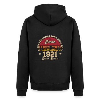 Les Légendes Sont Nées En Février 1921 - Veste à capuche bio Premium Unisexe - noir - Dos - Nico (187cm)