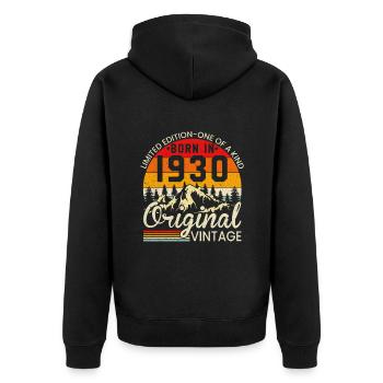 Einzigartig in seiner Art, geboren 1930 Original Jahrgang - Unisex Premium Bio Zip Hoodie - Schwarz - Hinten - Nico (187cm)