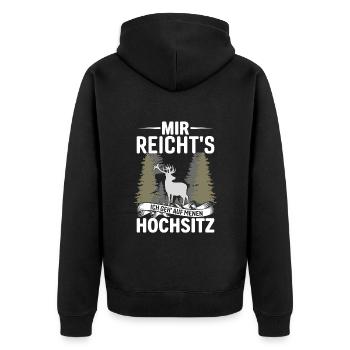 Mir Reicht's Ich Geh Menen Hochsitz - Unisex Premium Bio Zip Hoodie - Schwarz - Hinten - Nico (187cm)