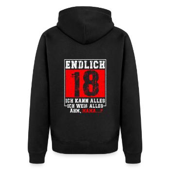 18th Birthday Boy Girl 18 Years Funny Gift - Unisex Premium Bio Zip Hoodie - Schwarz - Hinten - Nico (187cm)