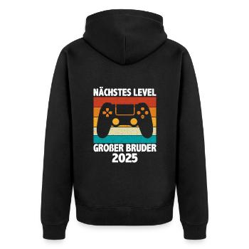 Nächste Level Großer Bruder 2025 - Unisex Premium Bio Zip Hoodie - Schwarz - Hinten - Nico (187cm)