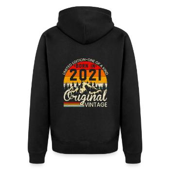 Einzigartig in seiner Art geboren im Jahr 2021 Original Jahrgang - Unisex Premium Bio Zip Hoodie - Schwarz - Hinten - Nico (187cm)