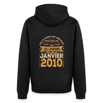 Les Légendes Sont Nées En Janvier 2010 - Veste à capuche bio Premium Unisexe - noir - Dos - Nico (187cm)