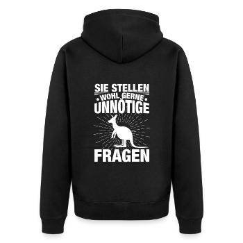 Sie Stellen Wohl Gerne Unnötige Fragen - Unisex Premium Bio Zip Hoodie - Schwarz - Hinten - Nico (187cm)