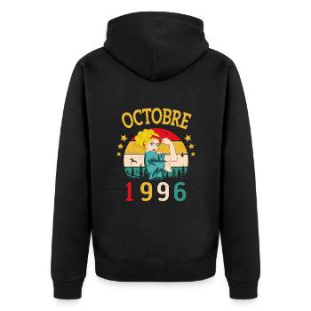 Oktober 1996 Jubiläums Vintage Geschenkidee - Unisex Premium Bio Zip Hoodie - Schwarz - Hinten - Nico (187cm)