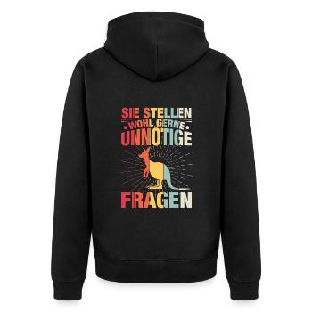 Sie Stellen Wohl Gerne Unnötige Fragen - Unisex Premium Bio Zip Hoodie - Schwarz - Hinten - Nico (187cm)