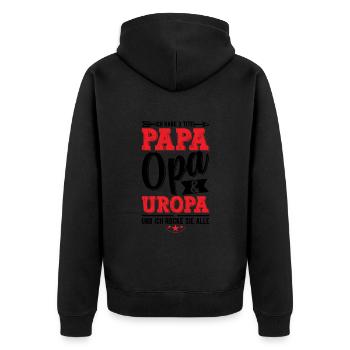 Ich Habe Drei Titel Papa Opa Und Uropa - Unisex Premium Bio Zip Hoodie - Schwarz - Hinten - Nico (187cm)