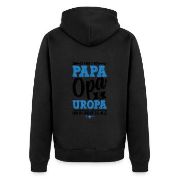 Ich Habe Drei Titel Papa Opa Und Uropa - Unisex Premium Bio Zip Hoodie - Schwarz - Hinten - Nico (187cm)