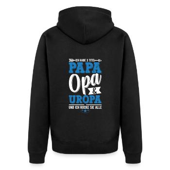 Ich Habe Drei Titel Papa Opa Und Uropa - Unisex Premium Bio Zip Hoodie - Schwarz - Hinten - Nico (187cm)