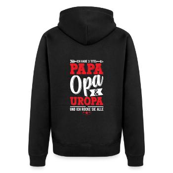 Ich Habe Drei Titel Papa Opa Und Uropa - Unisex Premium Bio Zip Hoodie - Schwarz - Hinten - Nico (187cm)