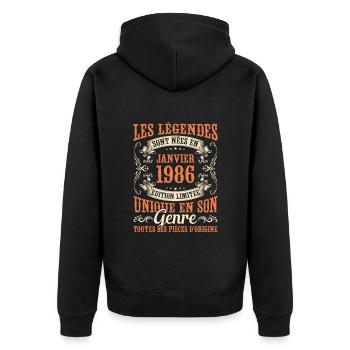 Les Légendes Sont Nées En Janvier 1986 Cadeau - Veste à capuche bio Premium Unisexe - noir - Dos - Nico (187cm)