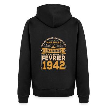 Les Légendes Sont Nées En Février 1942 - Veste à capuche bio Premium Unisexe - noir - Dos - Nico (187cm)