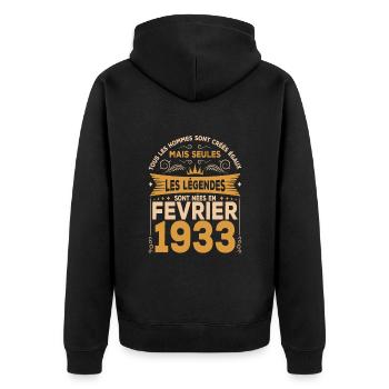 Les Légendes Sont Nées En Février 1933 - Veste à capuche bio Premium Unisexe - noir - Dos - Nico (187cm)