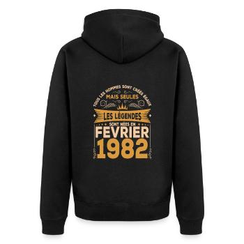 Les Légendes Sont Nées En Février 1982 - Veste à capuche bio Premium Unisexe - noir - Dos - Nico (187cm)