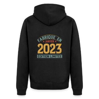 Fabriqué En Janvier 2023 Édition Limitée - Veste à capuche bio Premium Unisexe - noir - Dos - Nico (187cm)