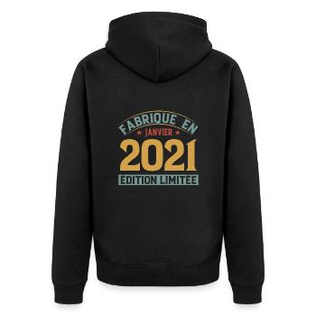 Fabriqué En Janvier 2021 Édition Limitée - Veste à capuche bio Premium Unisexe - noir - Dos - Nico (187cm)