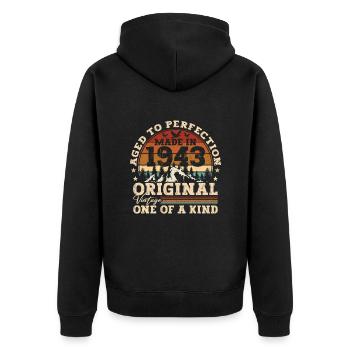 Retro 1943 Geburtstagsgeschenk - Unisex Premium Bio Zip Hoodie - Schwarz - Hinten - Nico (187cm)