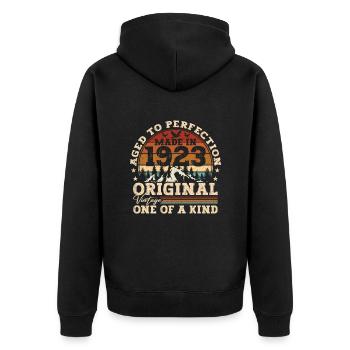 Retro 1923 Geburtstagsgeschenk - Unisex Premium Bio Zip Hoodie - Schwarz - Hinten - Nico (187cm)