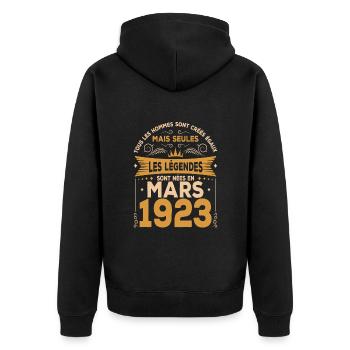 Les Légendes Sont Nées En Mars 1923 - Veste à capuche bio Premium Unisexe - noir - Dos - Nico (187cm)