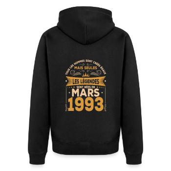 Les Légendes Sont Nées En Mars 1993 - Veste à capuche bio Premium Unisexe - noir - Dos - Nico (187cm)