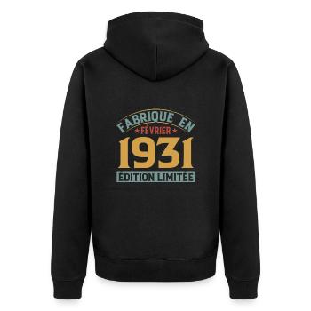 Fabriqué En Février 1931 Édition Limitée - Veste à capuche bio Premium Unisexe - noir - Dos - Nico (187cm)